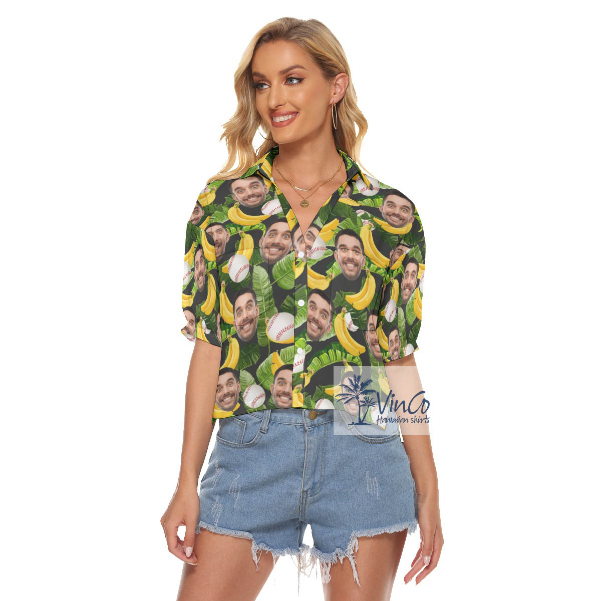 Custom Face Tropical Hawaiian Cropped Shirt For Baseball Fans - variant image 1