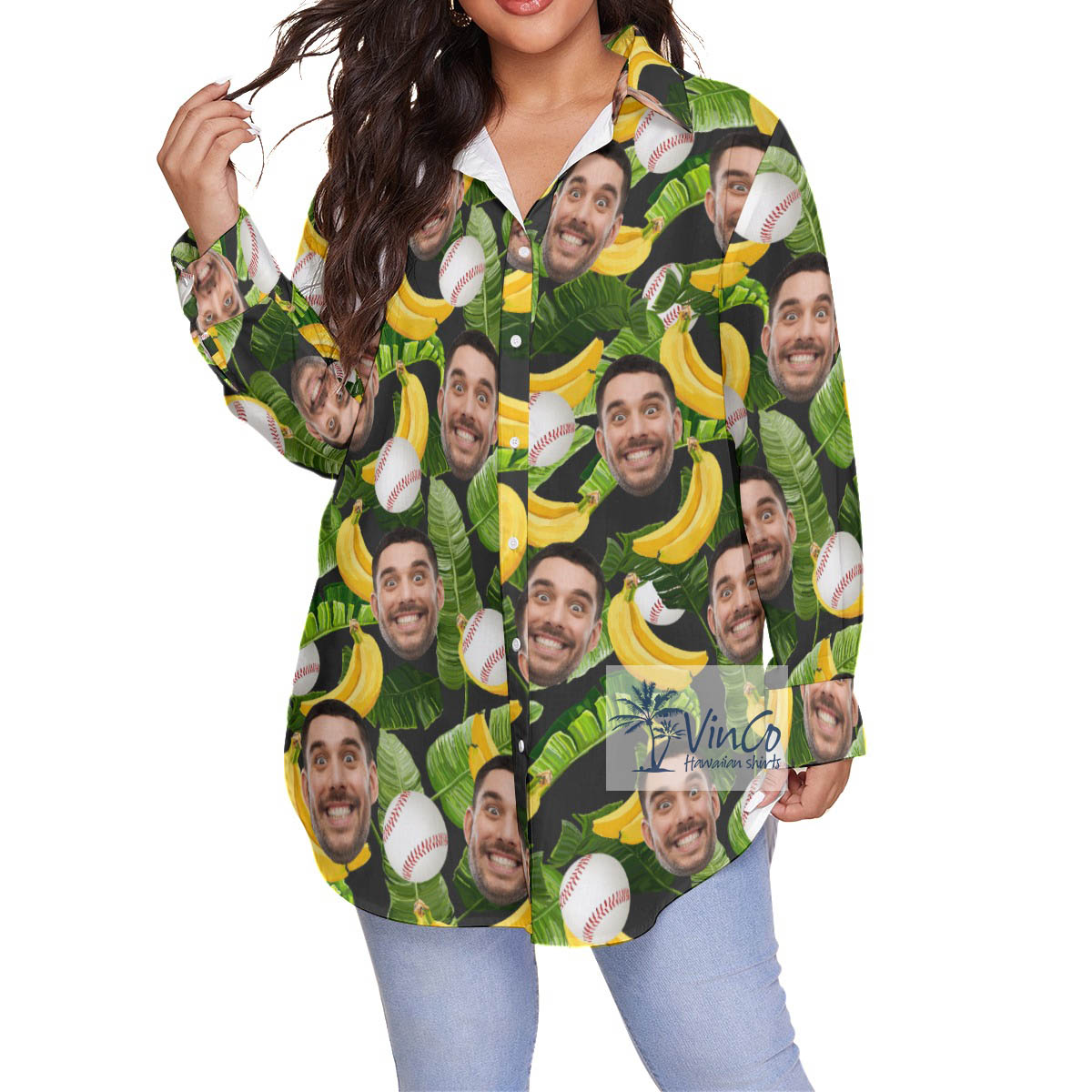 Funny Custom Baseball Tropical Hawaiian Plus Size Shirt With Face - variant image 1