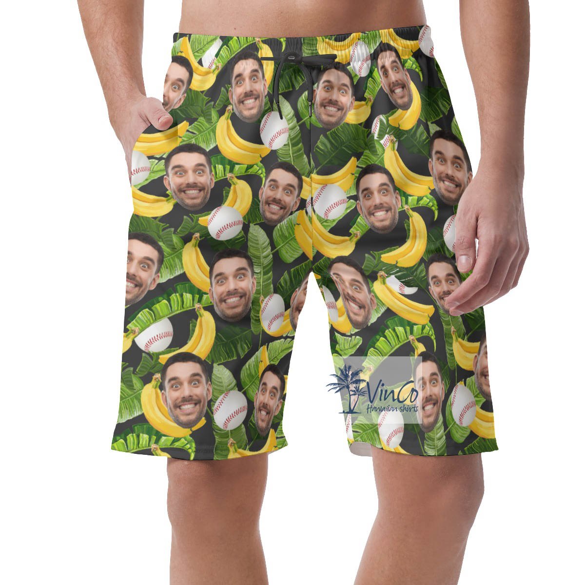 Custom Face Hawaiian Beach Shorts Tropical Banana Baseball - variant image 1