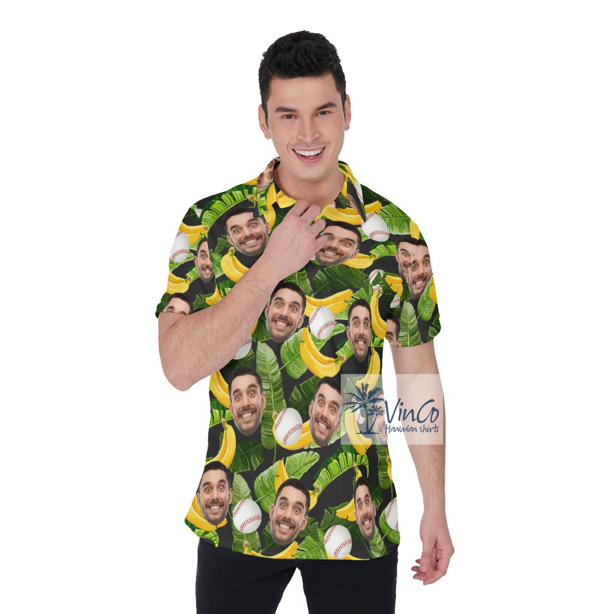 Tropical Banana Baseball Hawaiian Polo Shirt With Custom Face - variant image 1