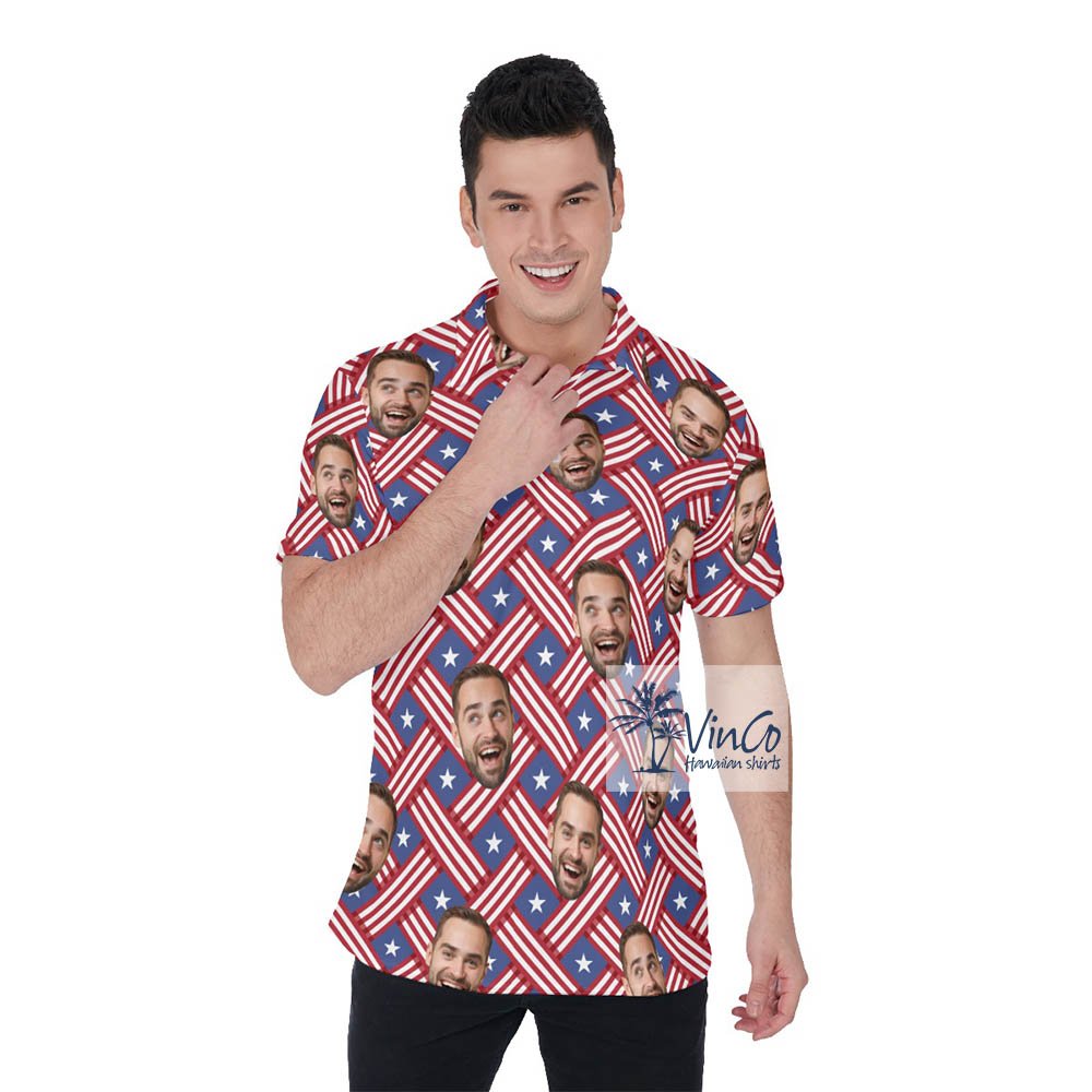 Custom American Hawaiian Golf Shirt With Custom Face For 4th Of July - variant image 1