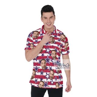 Unique Custom Face 4th Of July Hawaiian Golf Shirt Polo For Independence Day