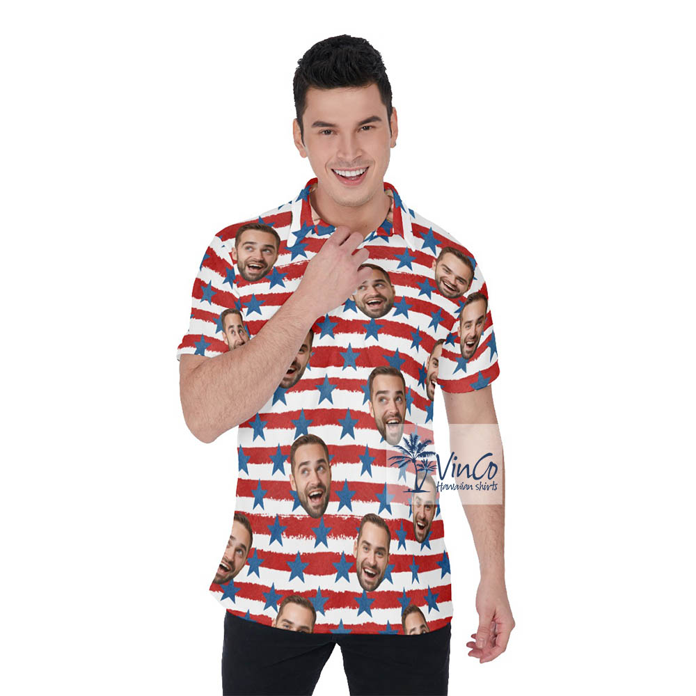 Funny Custom Face 4th of July Hawaiian Polo Shirt - variant image 1