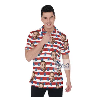 Funny Custom Face 4th of July Hawaiian Polo Shirt
