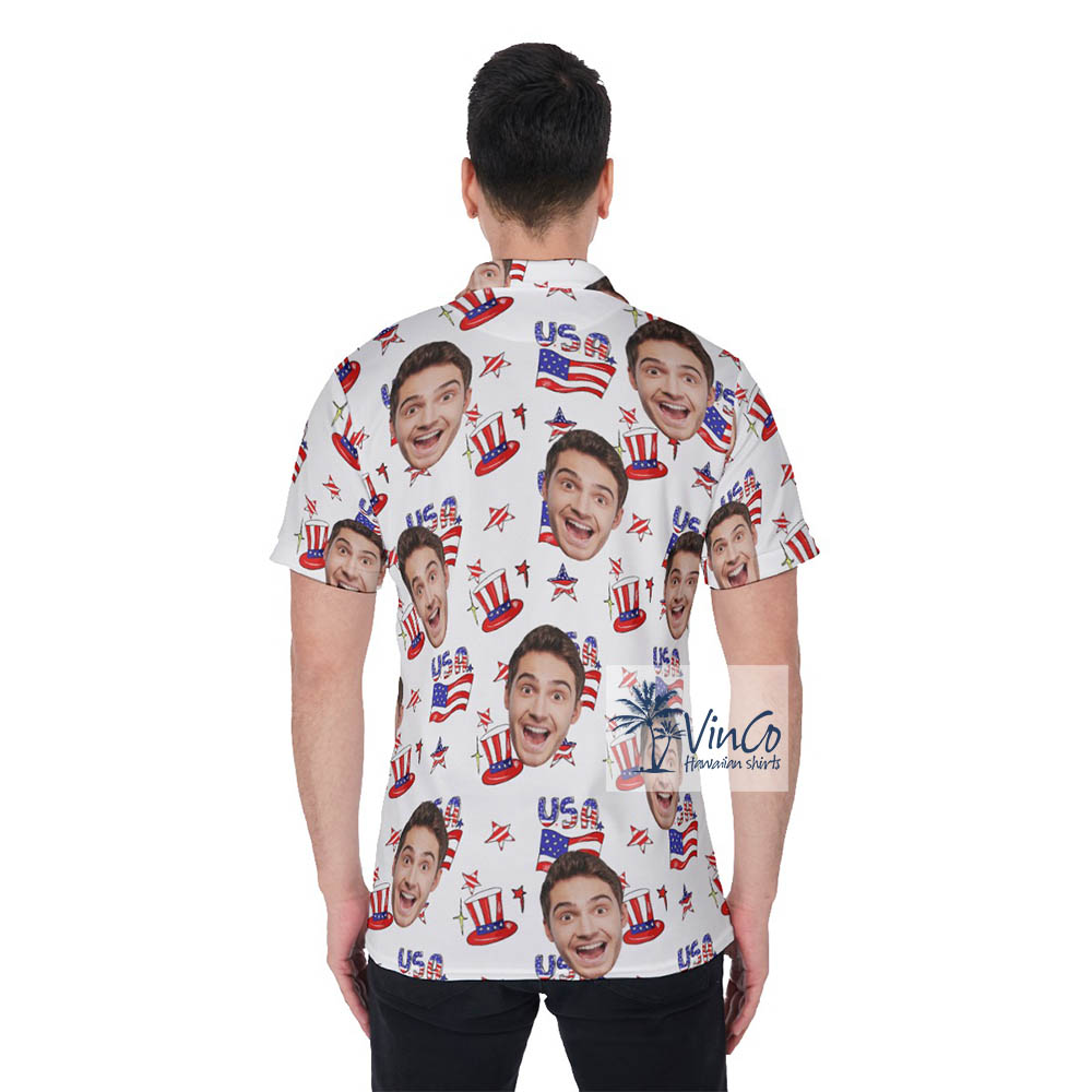 Custom Multiple Faces American Polo Shirt Patriotic Hawaiian Golf Shirt