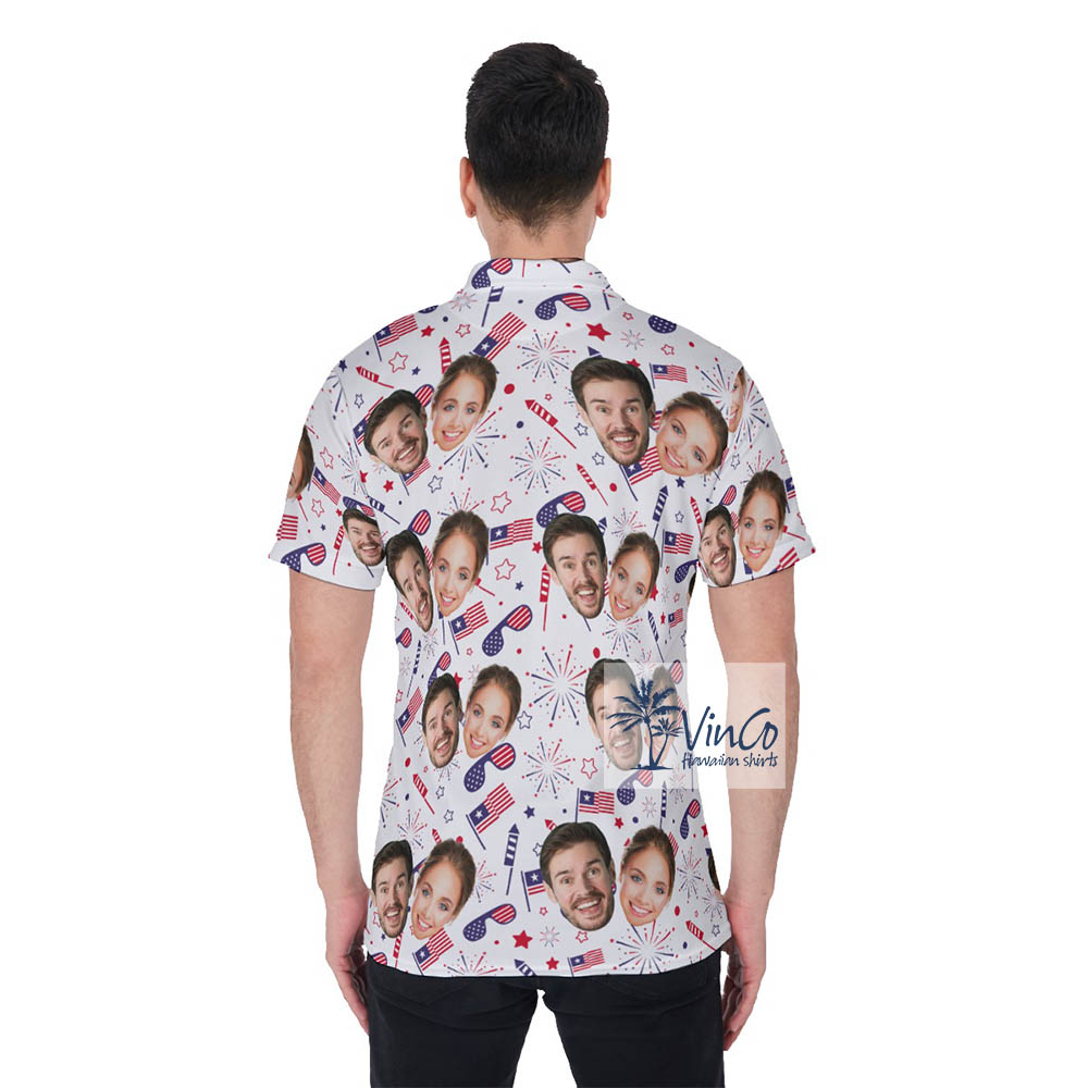 Custom Couple Picture 4th Of July Hawaiian Polo Shirt For Men