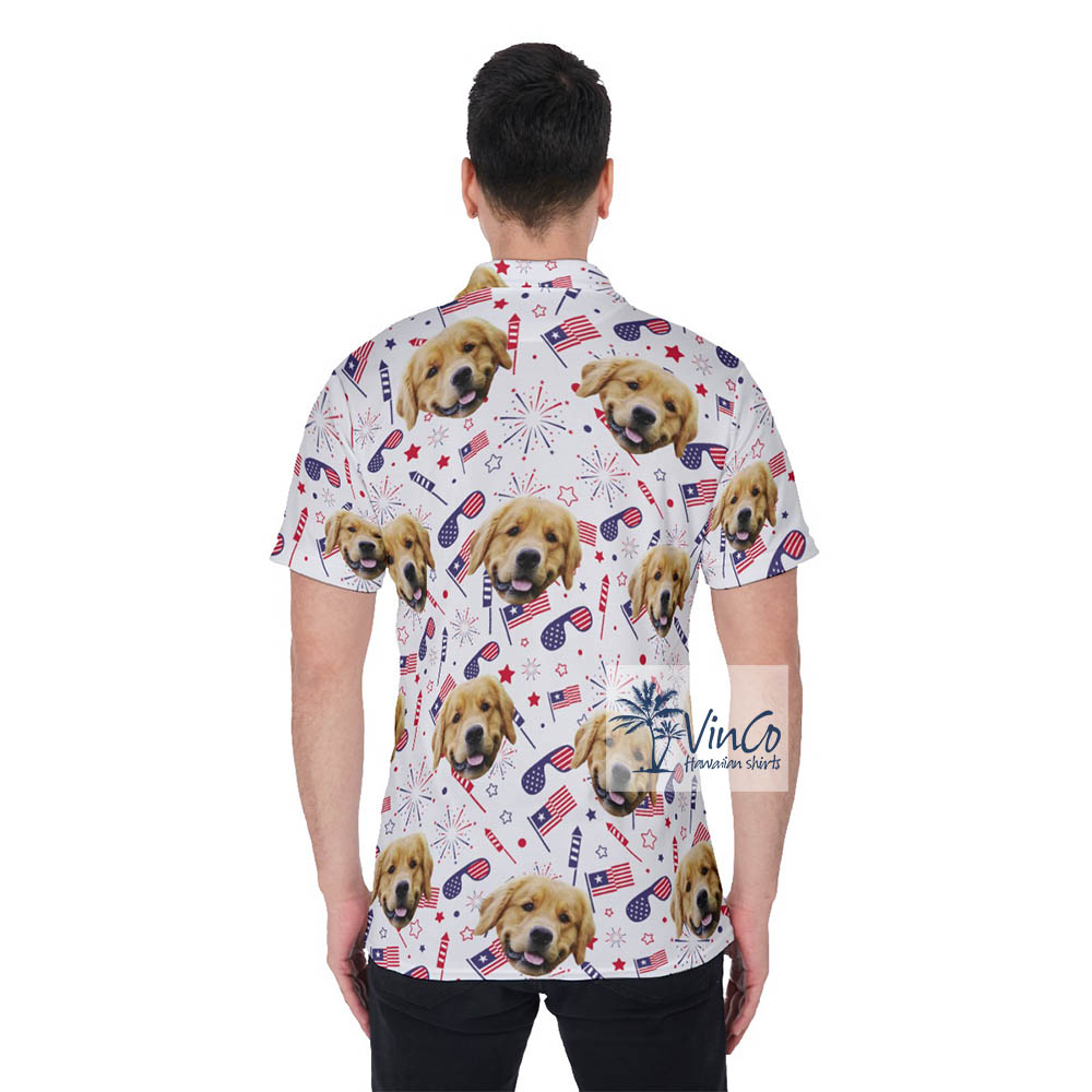 Upload Pet Photo Custom Patriotic Hawaiian Polo Shirt For Men