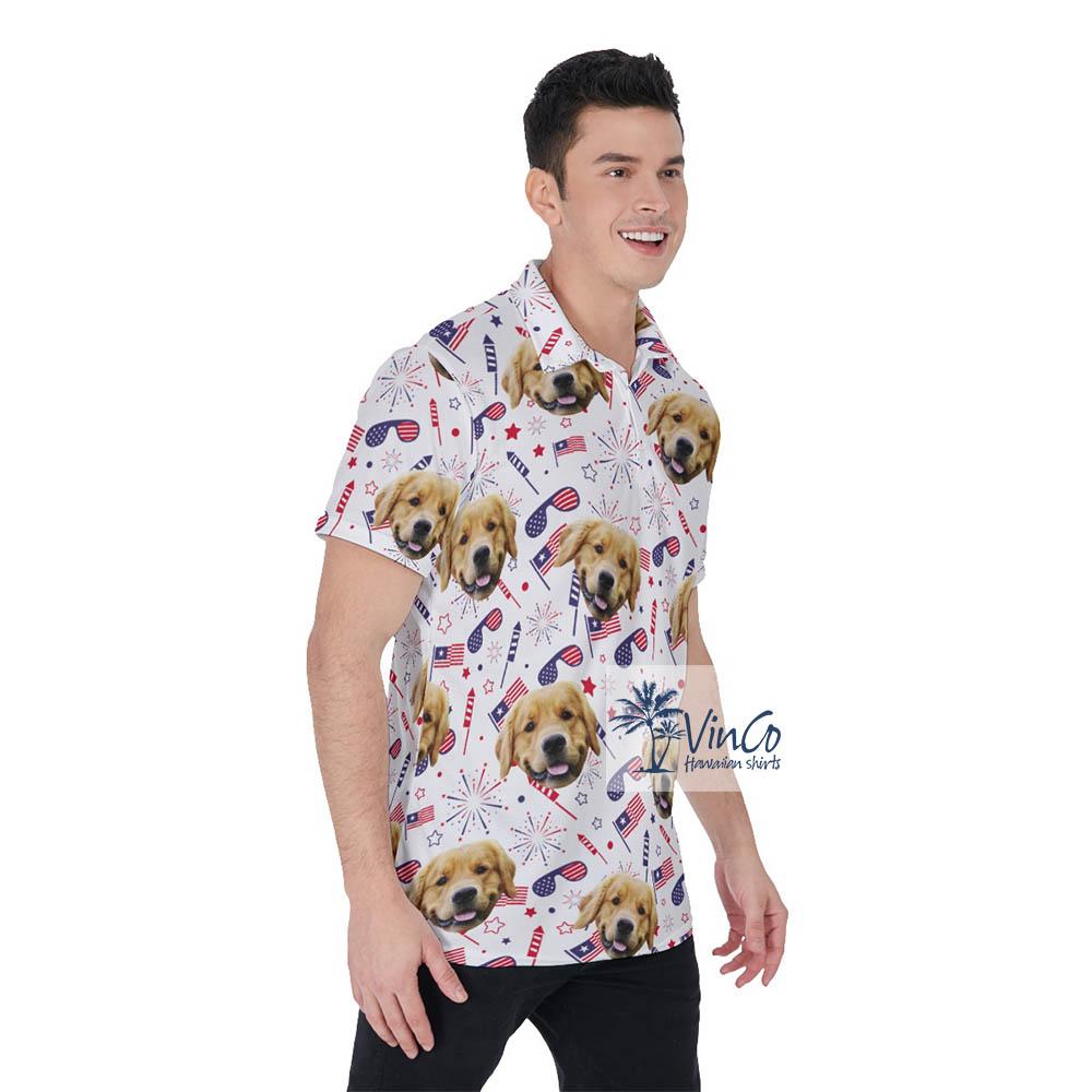 Upload Pet Photo Custom Patriotic Hawaiian Polo Shirt For Men