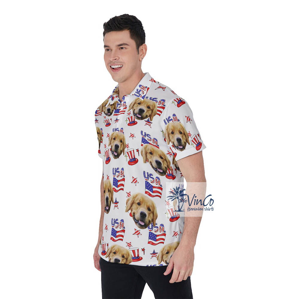 Personalized Pet Face Patriotic American Polo Shirt