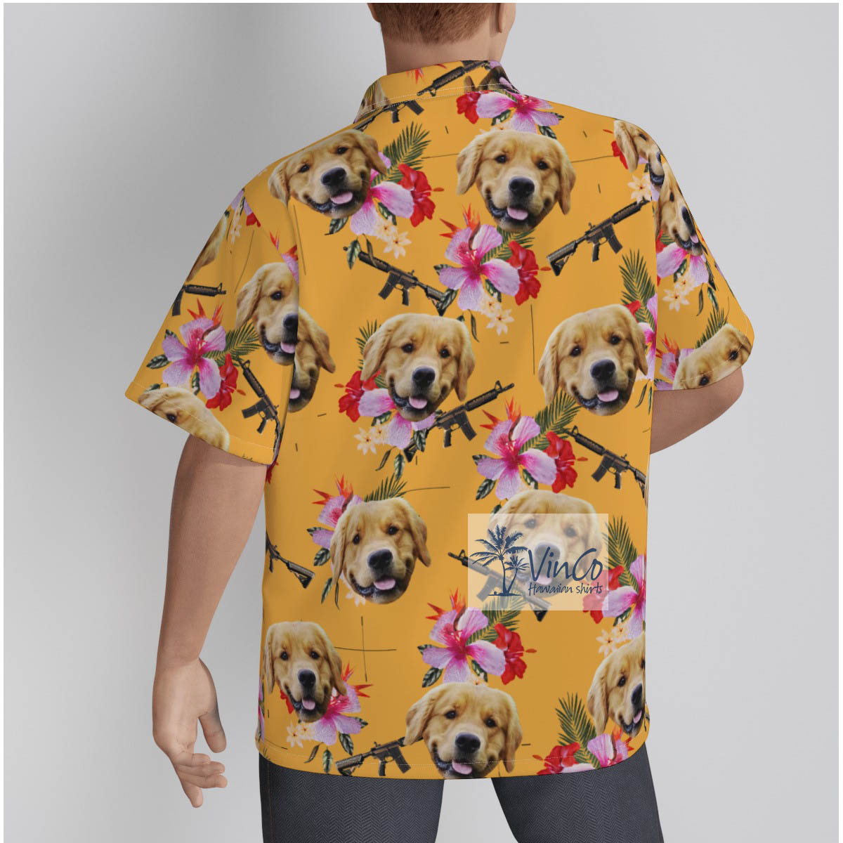 Custom Dog Face Floral Gun Hawaiian Shirt