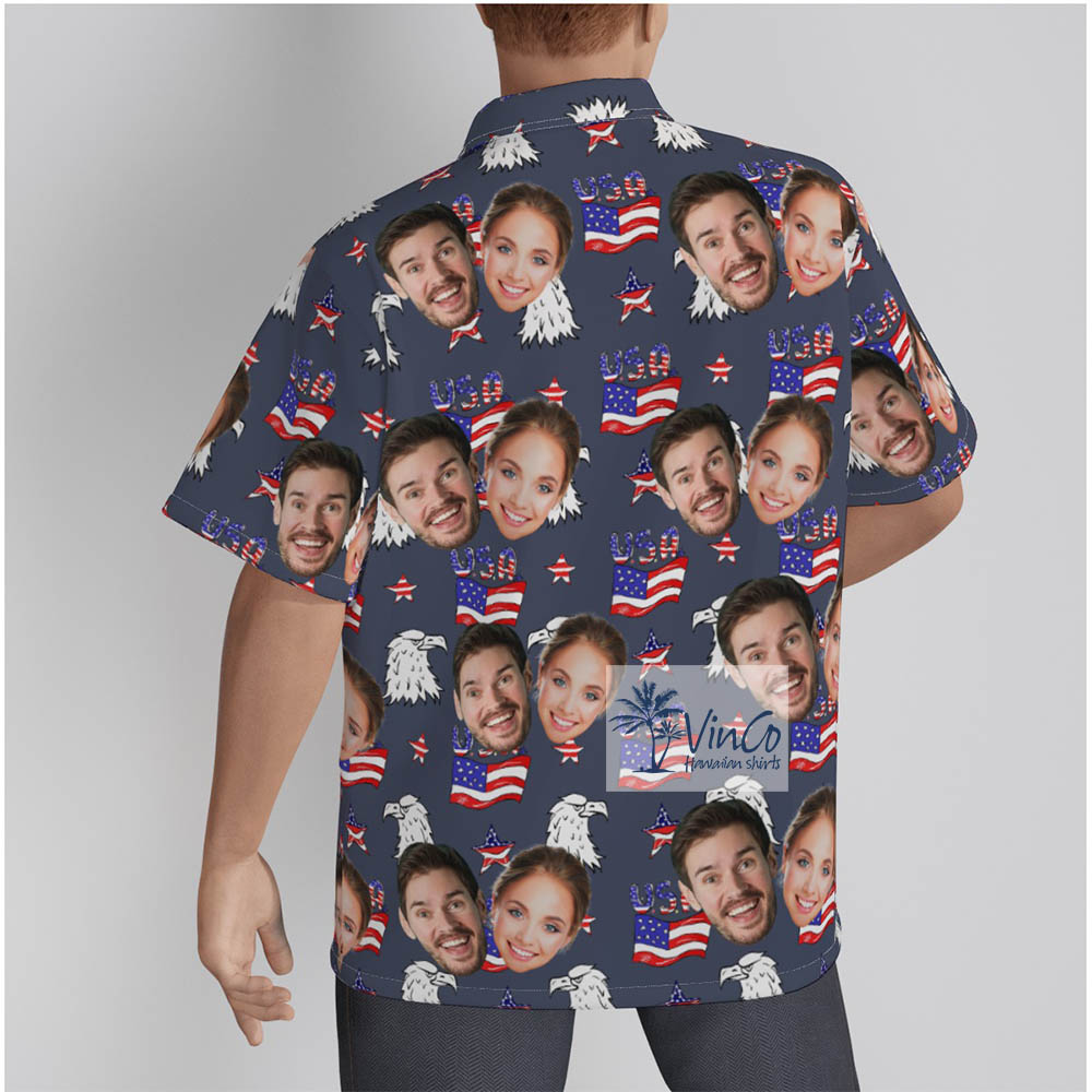 Navy Custom Couple 4th of July Hawaiian Shirt For Men