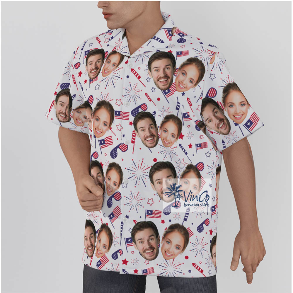Custom 2 Faces 4th of July Hawaiian Button Shirt For Men