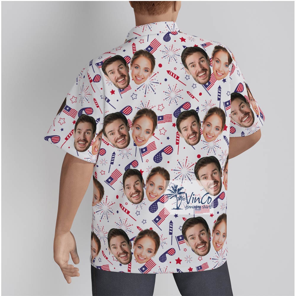 Custom 2 Faces 4th of July Hawaiian Button Shirt For Men
