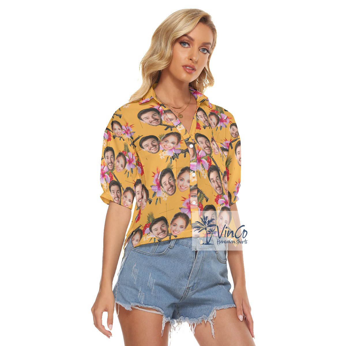Custom Tactical Floral Hawaiian Cropped Shirt With Multiple Faces