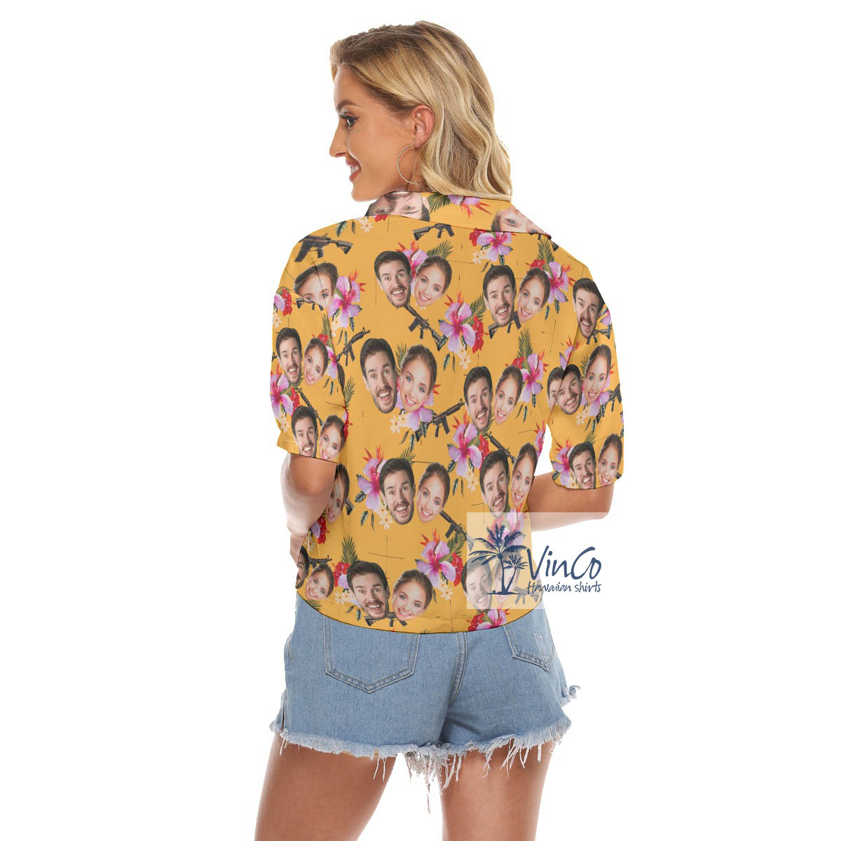 Custom Tactical Floral Hawaiian Cropped Shirt With Multiple Faces