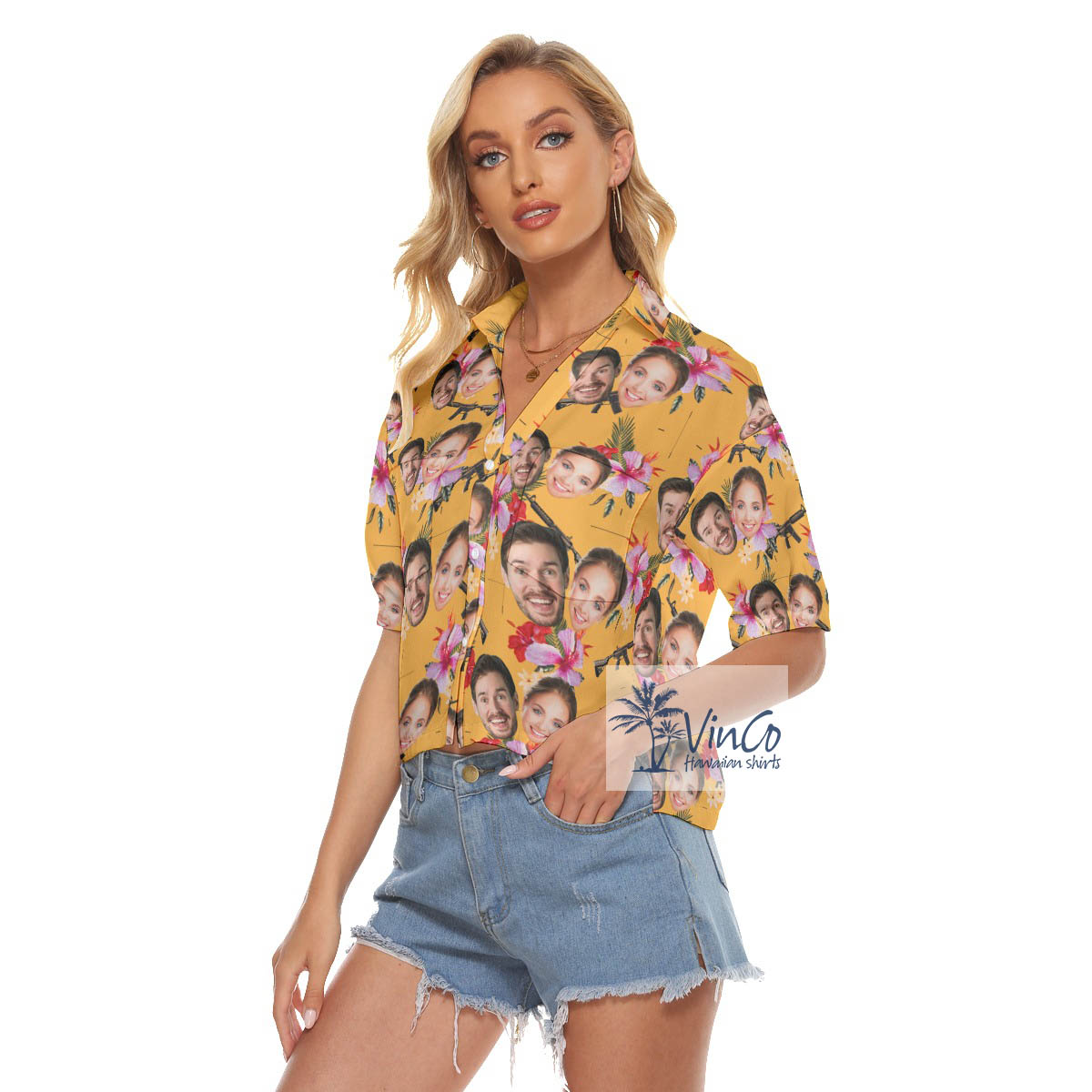 Custom Tactical Floral Hawaiian Cropped Shirt With Multiple Faces