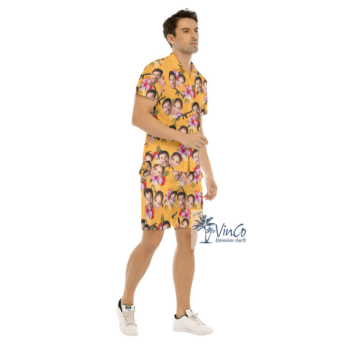 Funny Custom Floral Gun Hawaiian Shirt And Shorts With Multiple Faces