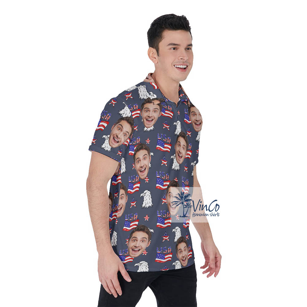 Custom Multiple Faces 4th Of July Polo Golf Shirt Hawaiian Polo For Men