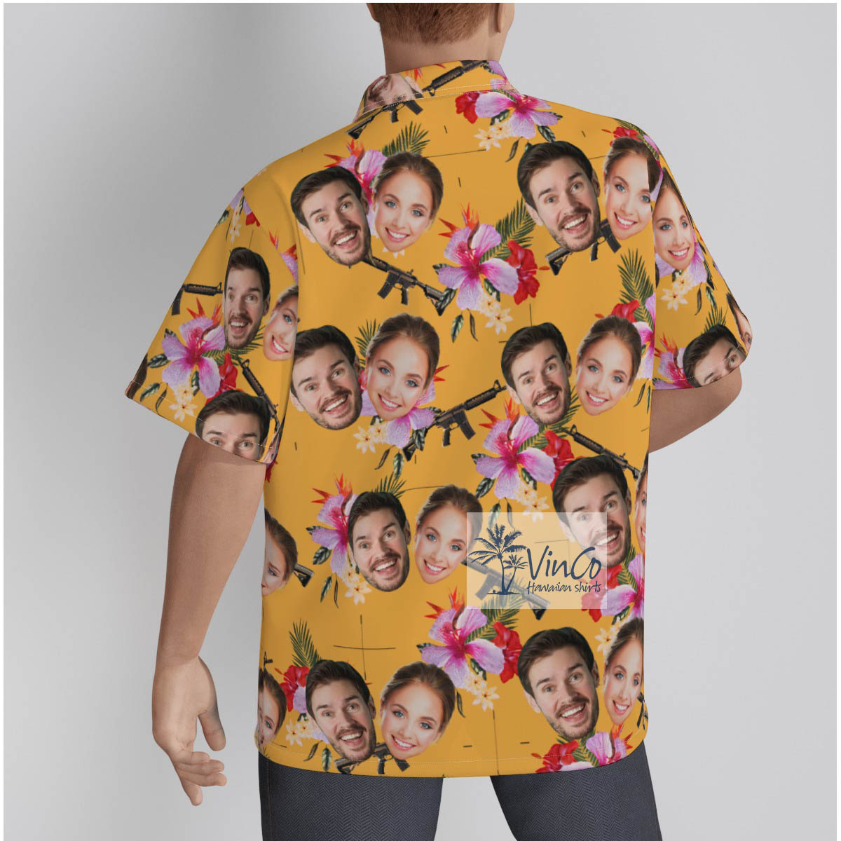 Cool Custom Gun Yellow Hawaiian Shirt With Multiple Faces