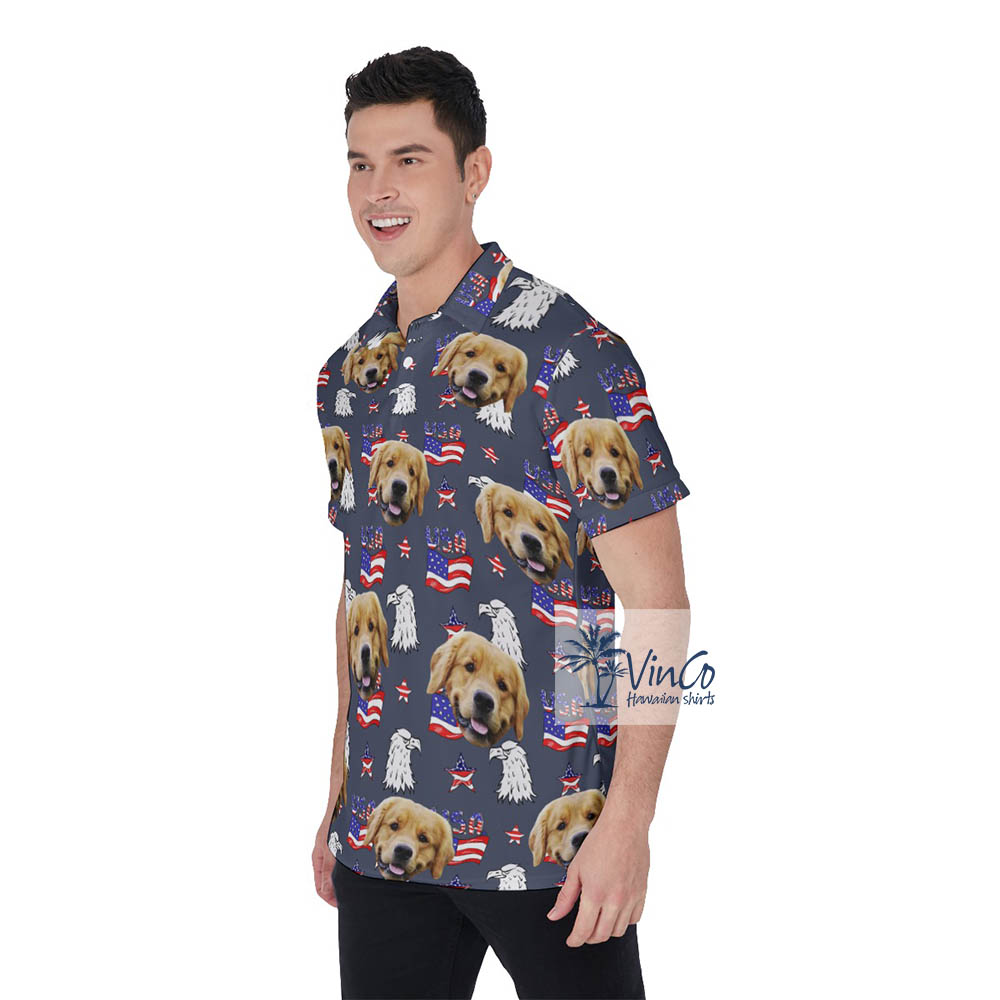 Personalized Navy Patriotic Hawaiian Golf Shirt With Dog Faces