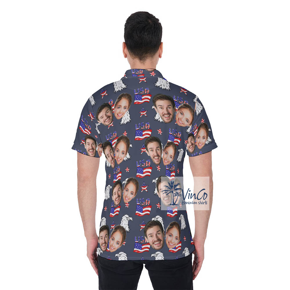 Custom Couple Navy Patriotic Hawaiian Shirt