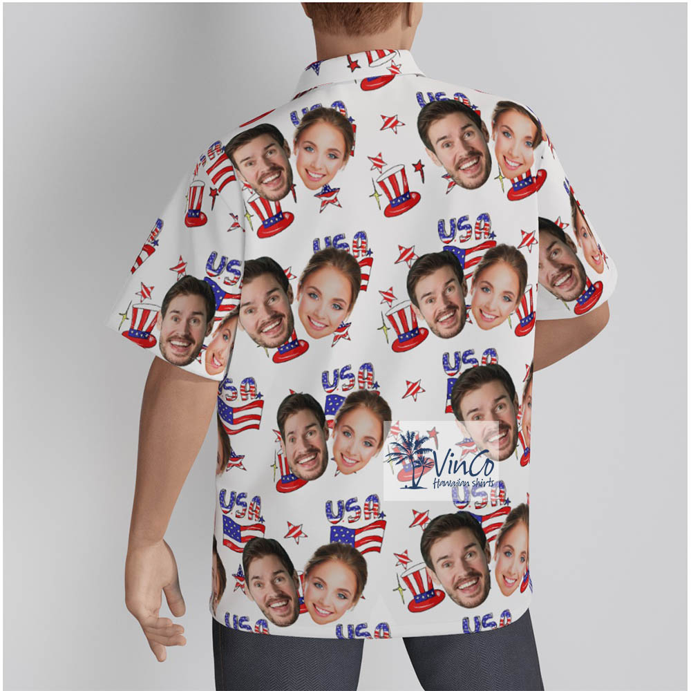 Custom Couple Faces Patriotic Hawaiian Shirt For 4th of July