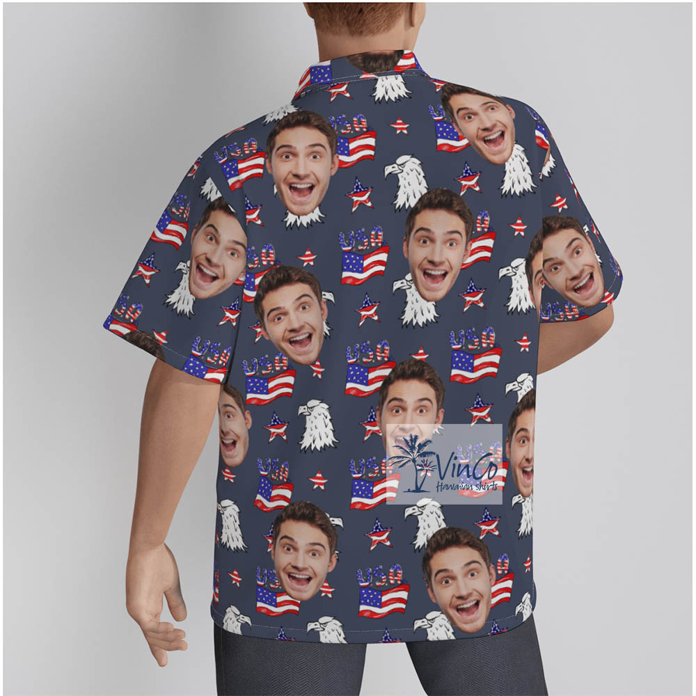 Patriotic Hawaiian Shirt Custom Face 4th Of July Aloha Shirt