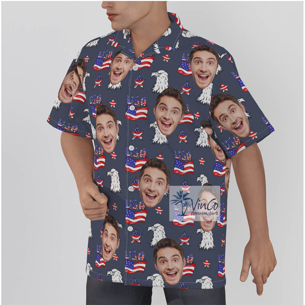 Patriotic Hawaiian Shirt Custom Face 4th Of July Aloha Shirt