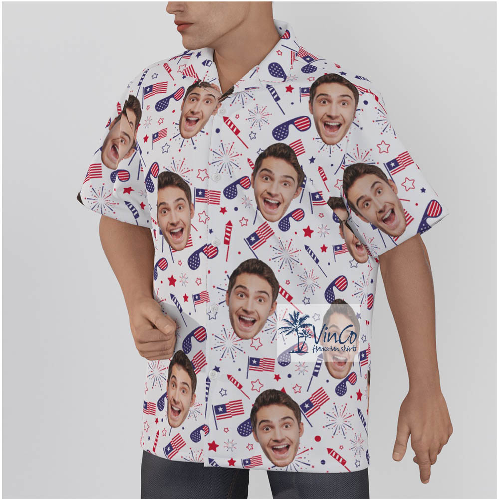 Upload Photo Custom Hawaiian Shirt 4th of July For Men