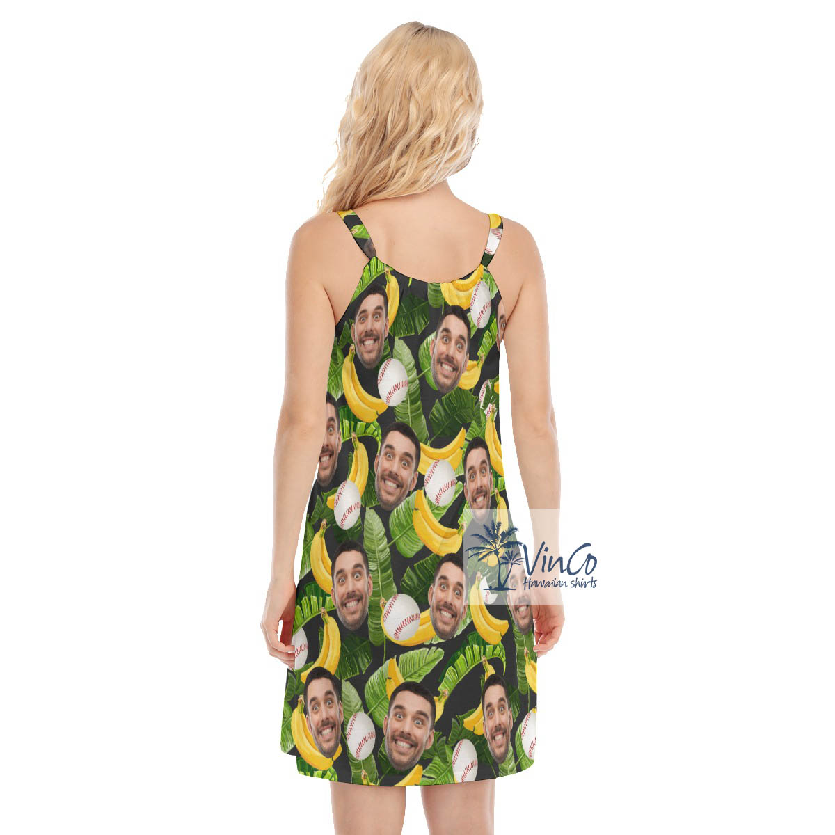 Funny Tropical Banana Baseball Hawaiian Dress With Custom Face