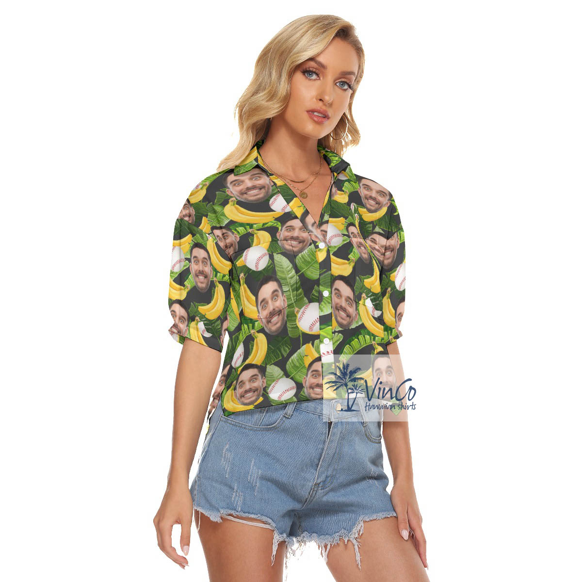 Custom Face Tropical Hawaiian Cropped Shirt For Baseball Fans
