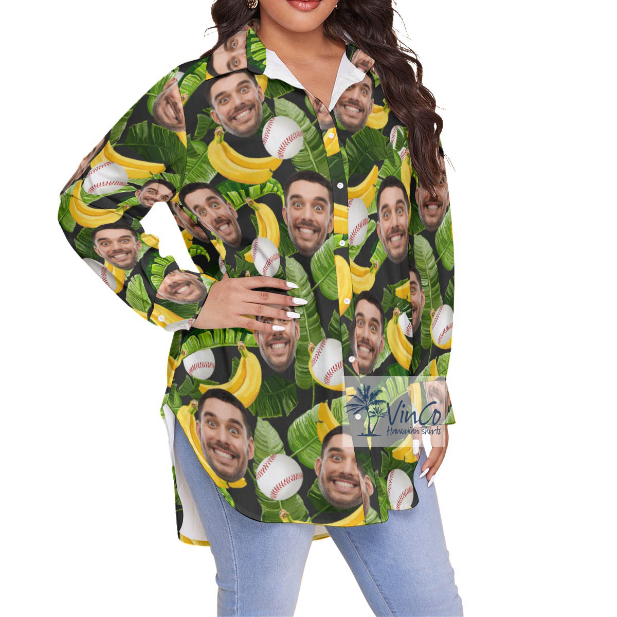 Funny Custom Baseball Tropical Hawaiian Plus Size Shirt With Face