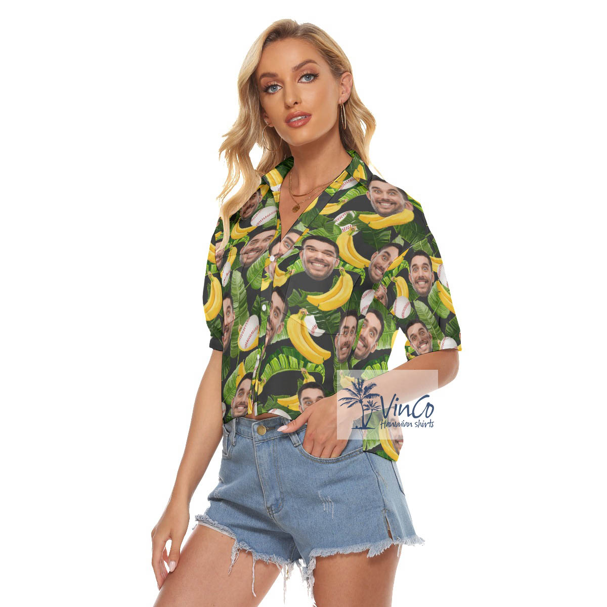 Custom Face Tropical Hawaiian Cropped Shirt For Baseball Fans