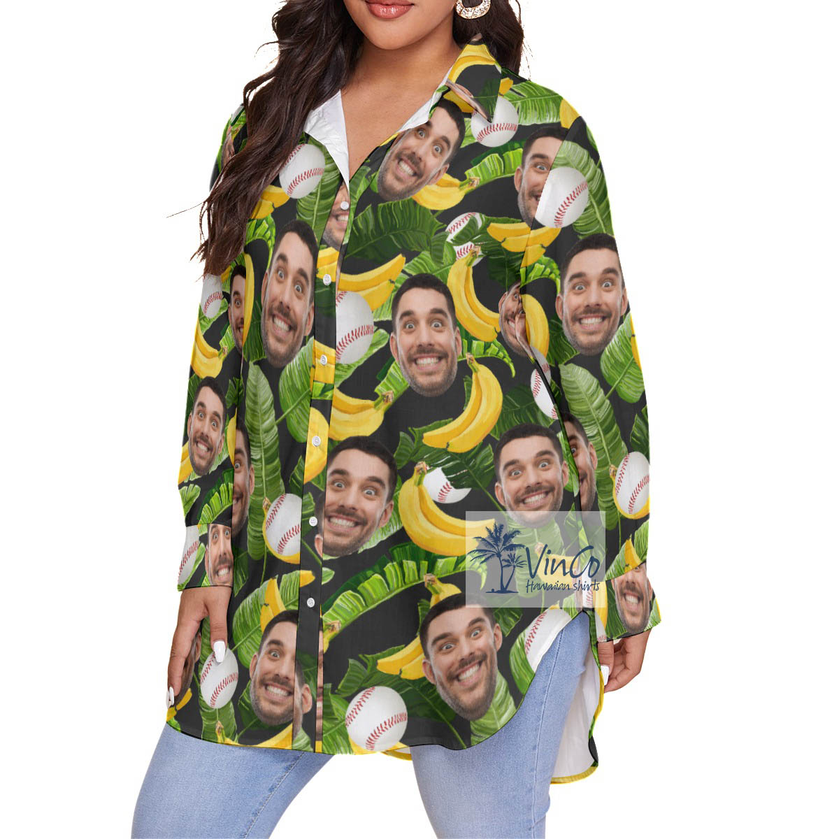Funny Custom Baseball Tropical Hawaiian Plus Size Shirt With Face
