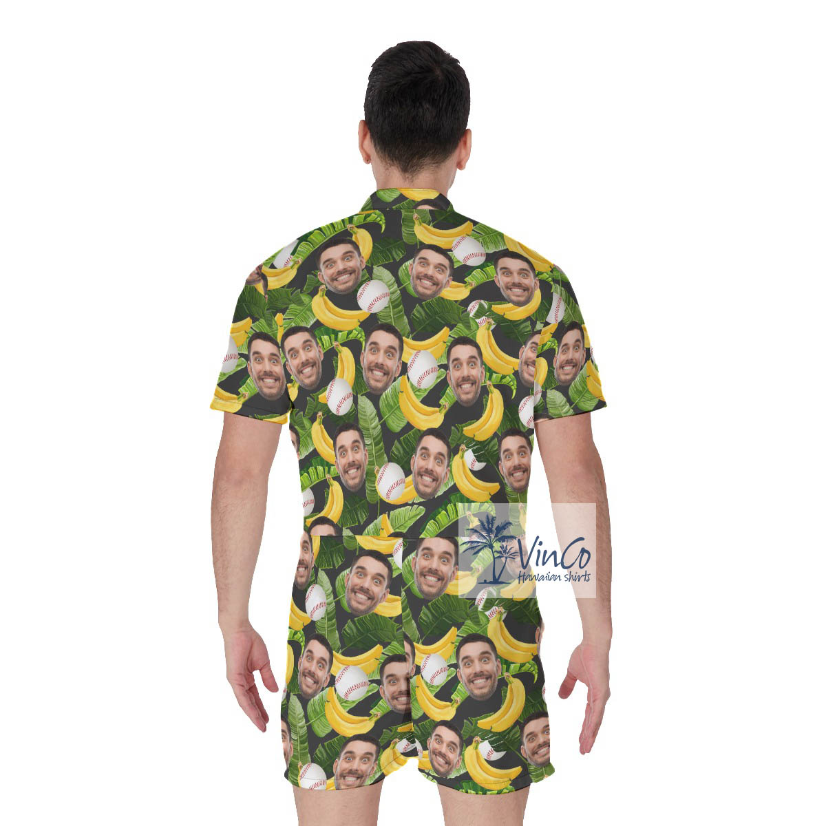 Funny Custom Face Tropical Banana Hawaiian Romper For Baseball Lovers