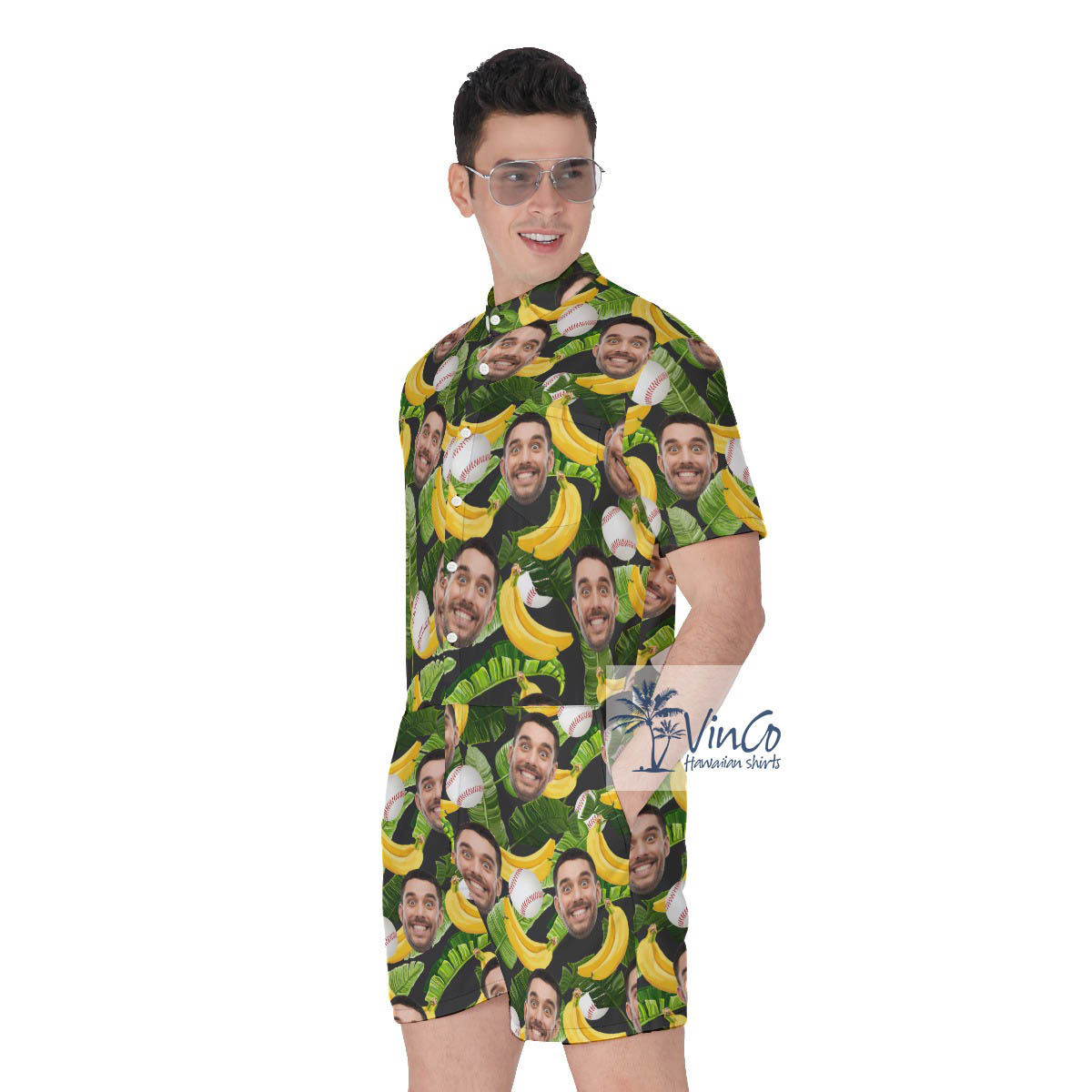 Funny Custom Face Tropical Banana Hawaiian Romper For Baseball Lovers