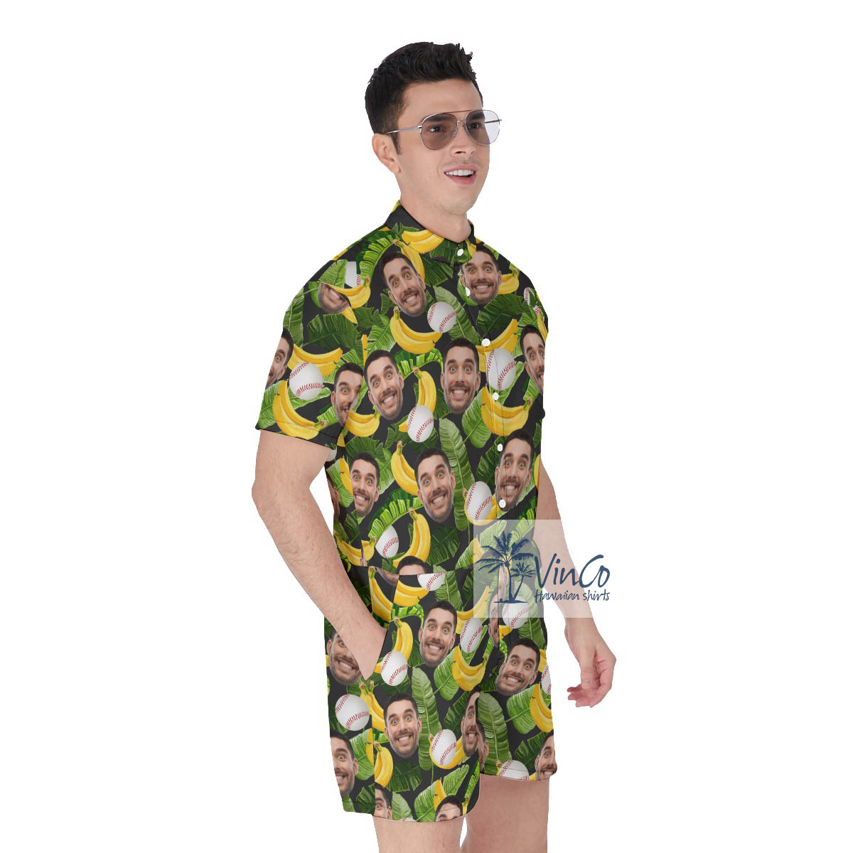 Funny Custom Face Tropical Banana Hawaiian Romper For Baseball Lovers
