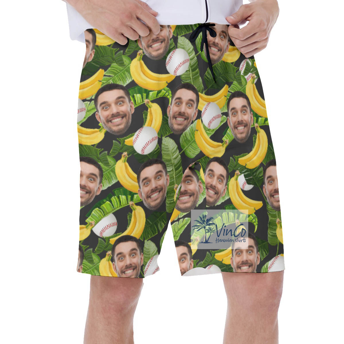 Custom Face Tropical Banana Hawaiian Swim Trunks For Baseball Fans