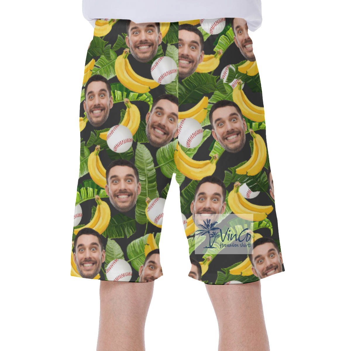 Custom Face Tropical Banana Hawaiian Swim Trunks For Baseball Fans
