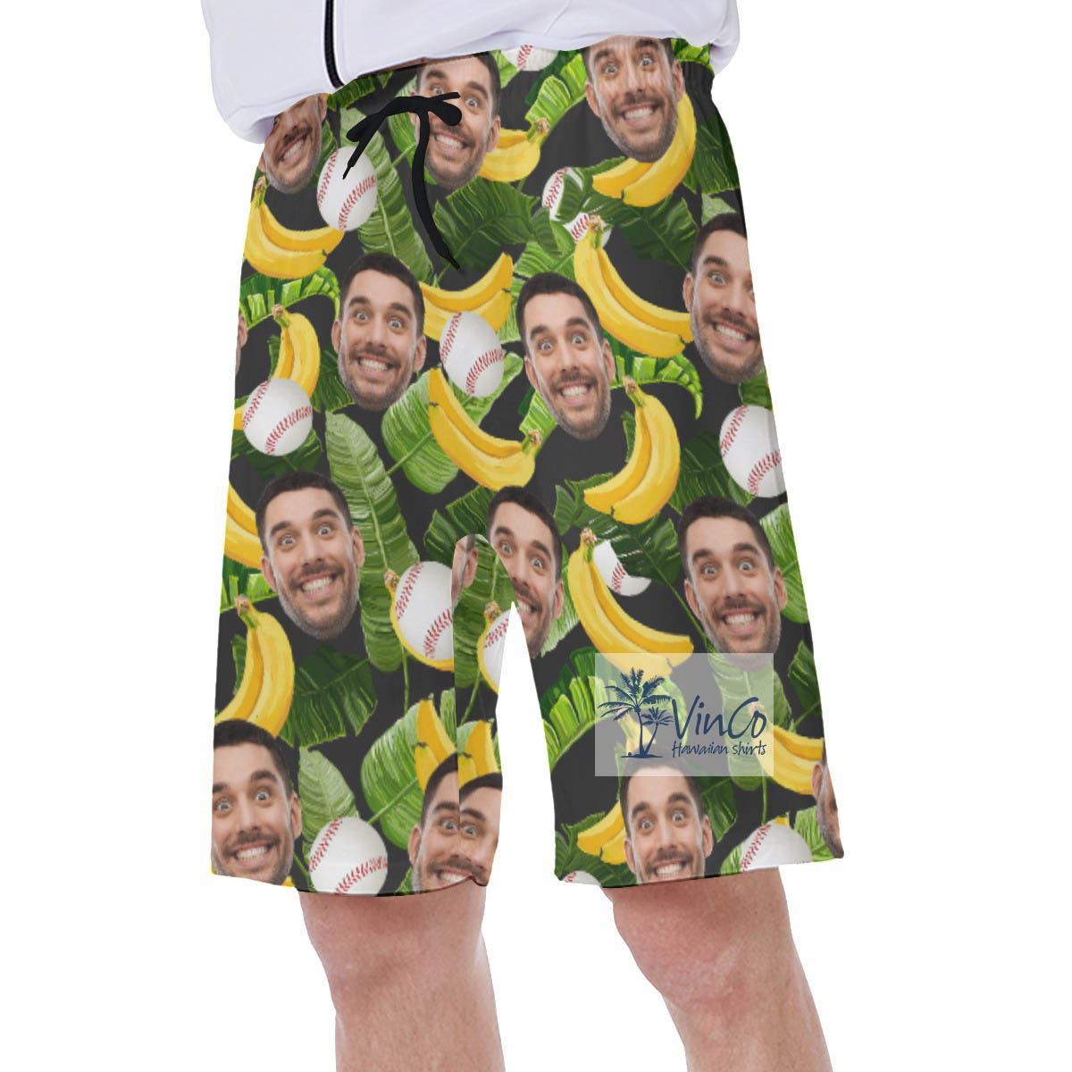 Custom Face Tropical Banana Hawaiian Swim Trunks For Baseball Fans