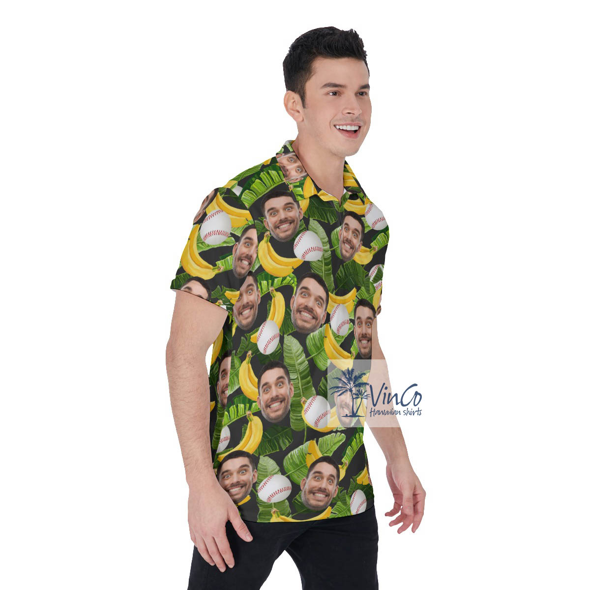 Tropical Banana Baseball Hawaiian Polo Shirt With Custom Face