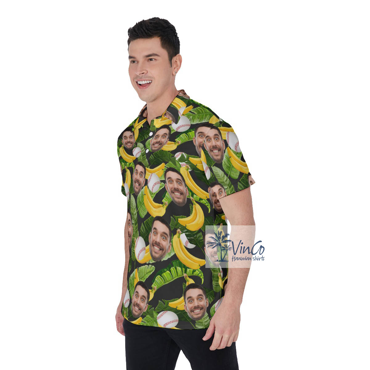 Tropical Banana Baseball Hawaiian Polo Shirt With Custom Face
