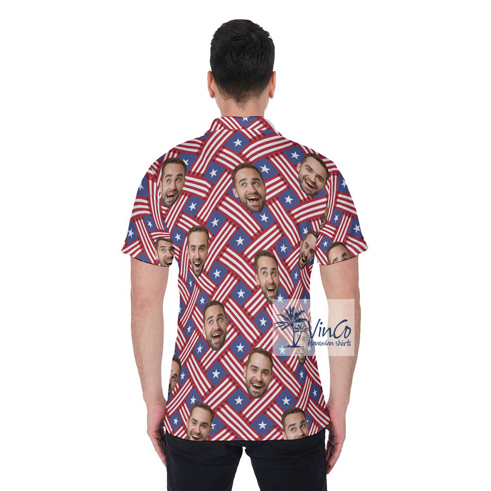 Custom American Hawaiian Golf Shirt With Custom Face For 4th Of July