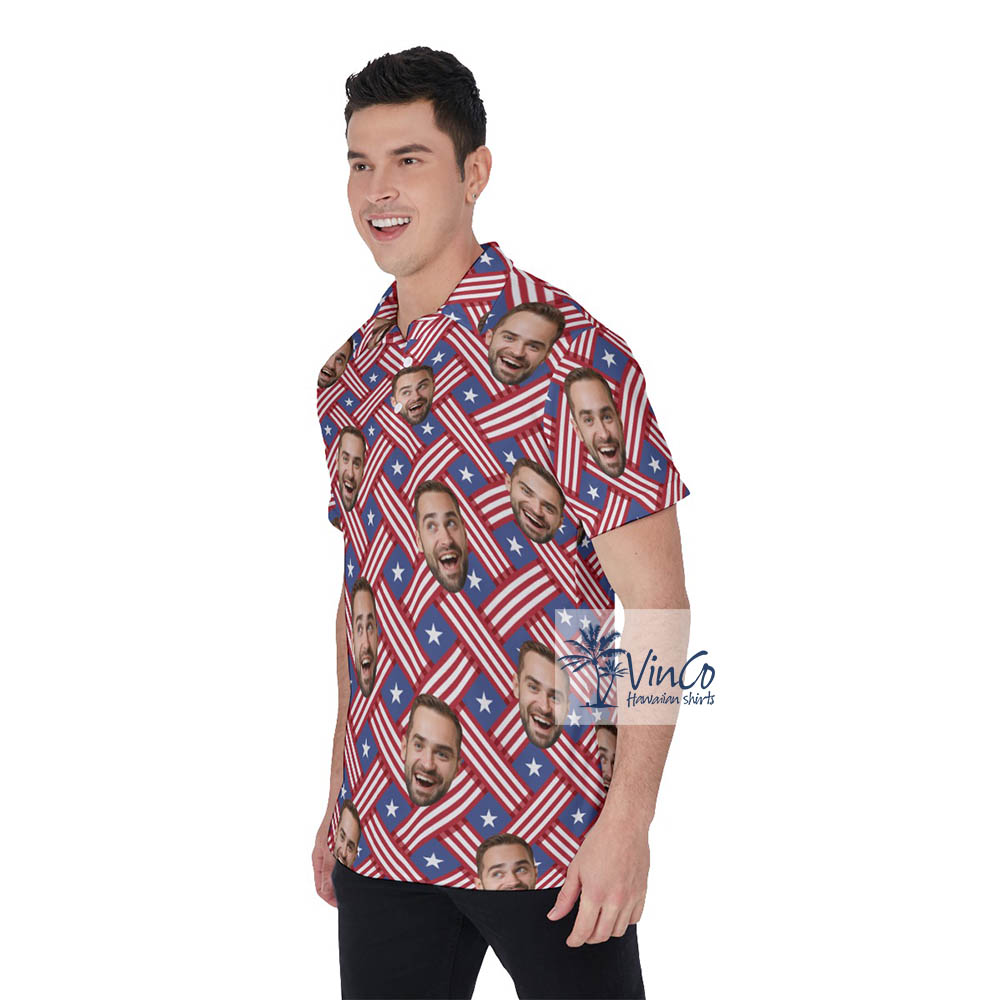 Custom American Hawaiian Golf Shirt With Custom Face For 4th Of July