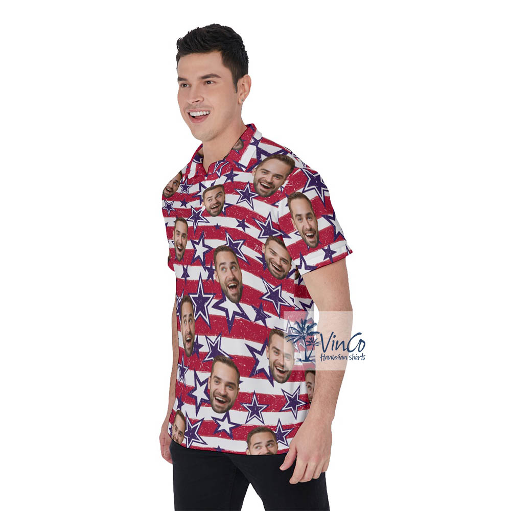 Unique Custom Face 4th Of July Hawaiian Golf Shirt Polo For Independence Day