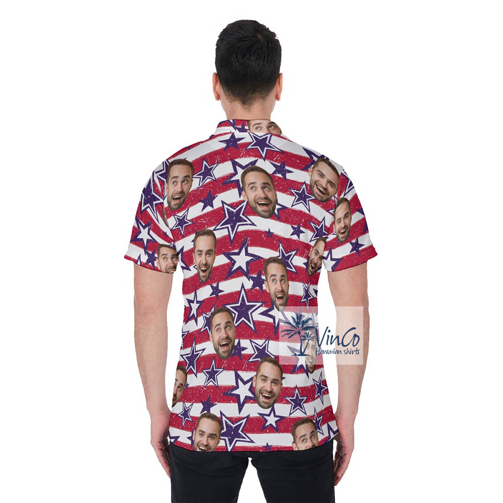 Unique Custom Face 4th Of July Hawaiian Golf Shirt Polo For Independence Day