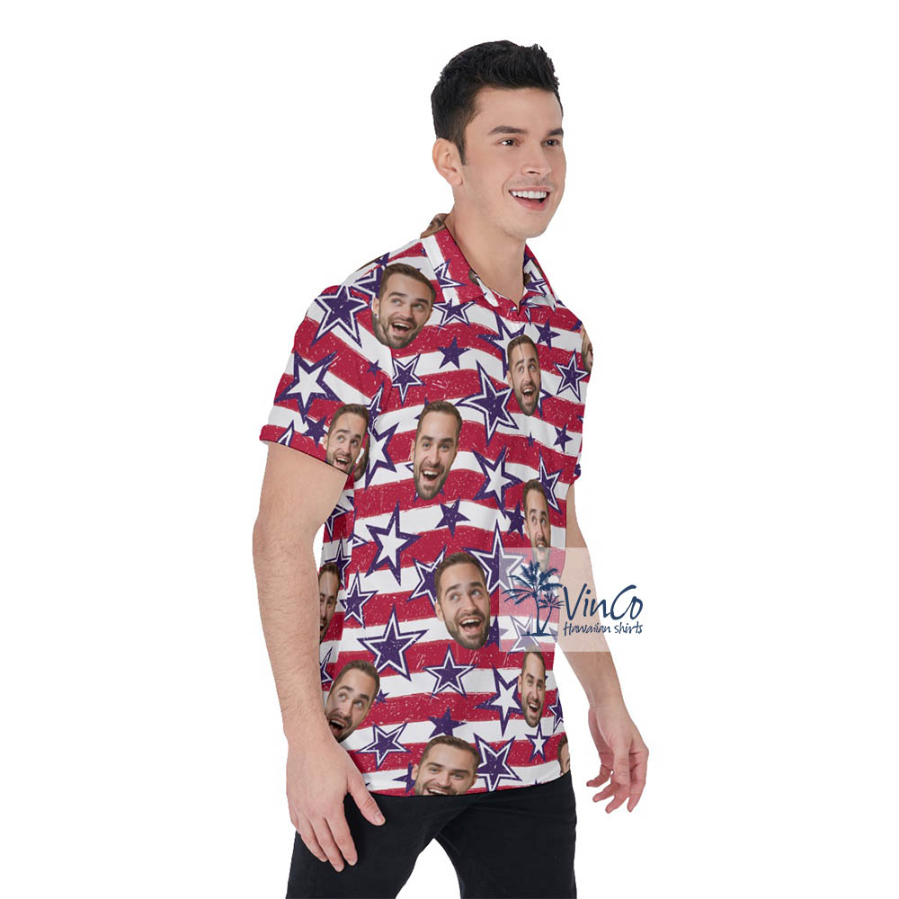 Unique Custom Face 4th Of July Hawaiian Golf Shirt Polo For Independence Day