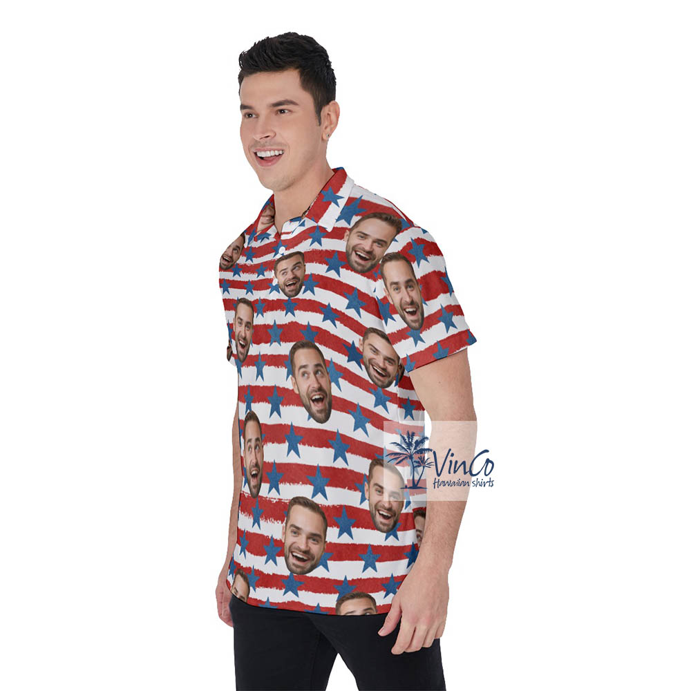 Funny Custom Face 4th of July Hawaiian Polo Shirt