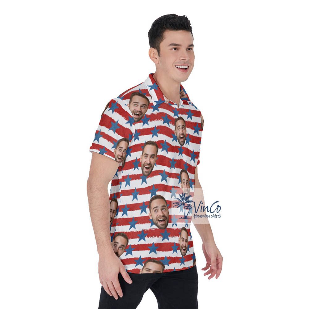 Funny Custom Face 4th of July Hawaiian Polo Shirt