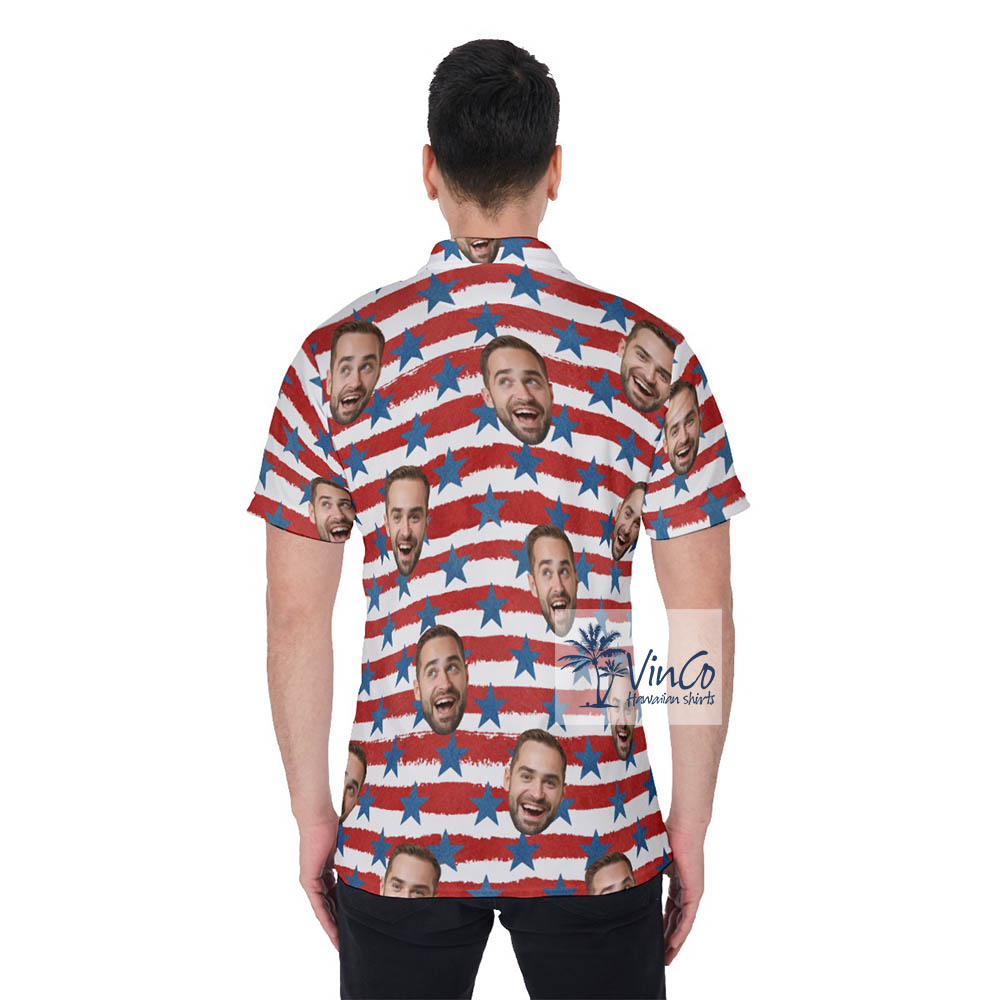 Funny Custom Face 4th of July Hawaiian Polo Shirt